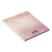 Roos goudbruine roze glitter monogram glazuur notitieblok (Schuin)