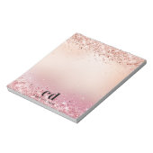 Roos goudbruine roze glitter monogram glazuur notitieblok (Linkerzijde)