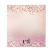 Roos goudbruine roze glitter monogram glazuur notitieblok (Voorkant)