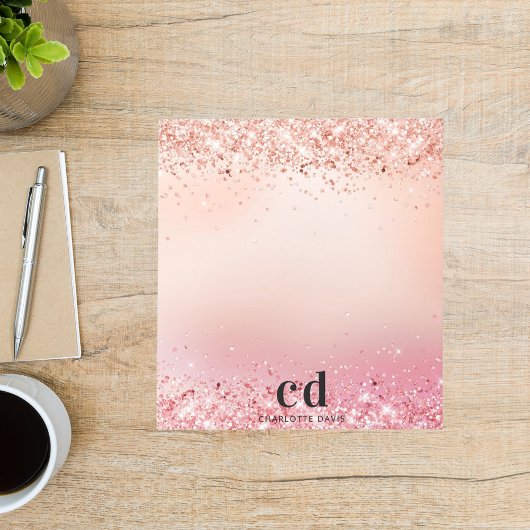 Roos goudbruine roze glitter monogram glazuur notitieblok