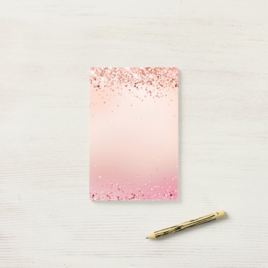 Roos goudbruine roze glitter post-it® notes (Op bureau)