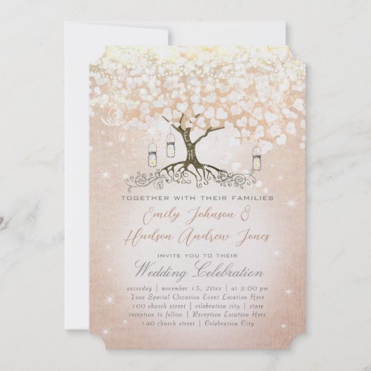 Roos goudbruine roze hartret kaart (Voorkant)