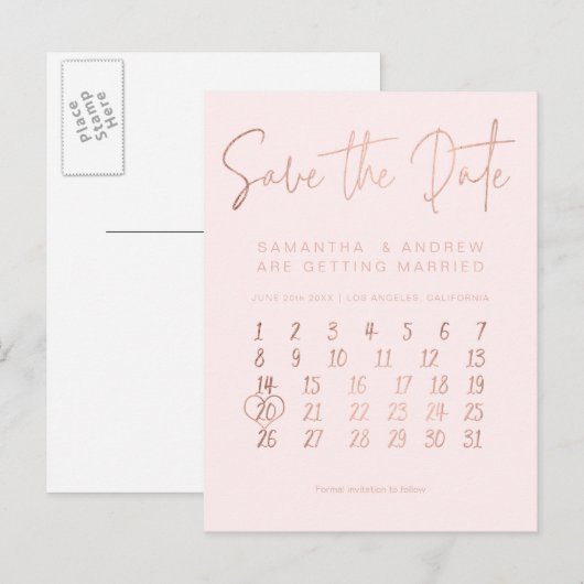 Roos goudbruine roze kalender met uitzondering van aankondigingskaart (Voorkant / Achterkant)