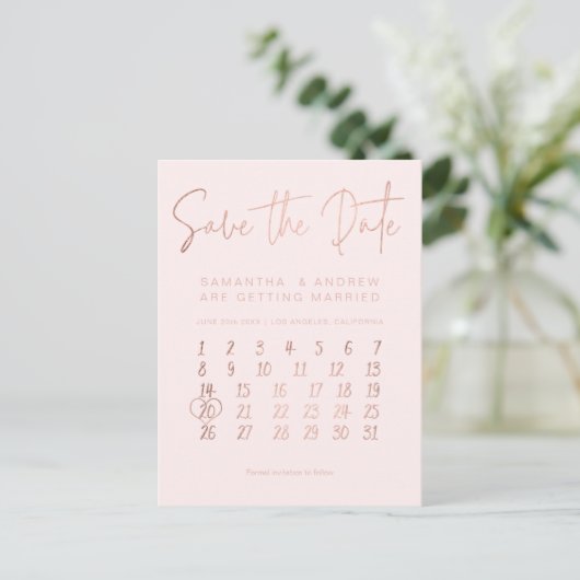 Roos goudbruine roze kalender met uitzondering van aankondigingskaart (Staand voorkant)