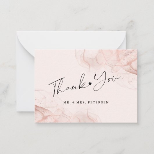 Roos goudbruudje moderne bruiloft bedankt notitiekaartje (Voorkant)