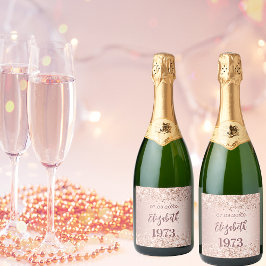 Roos goudconfetti sparkling wijnetiket