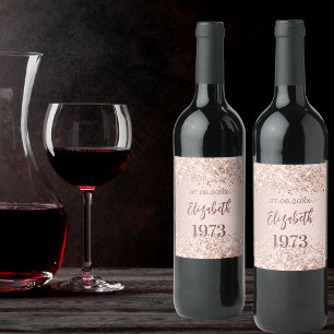 Roos goudconfetti wijn etiket