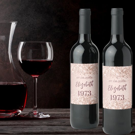 Roos goudconfetti wijn etiket