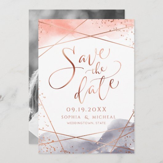 Roos gouddagochtend Waterverf Geometrische kalligr Save The Date (Voorkant / Achterkant)