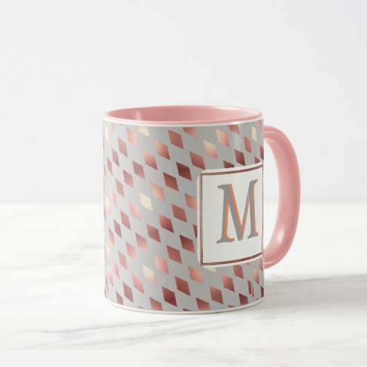 roos gouddiamant initiaal monogram grijze mok (Voorkant rechts)