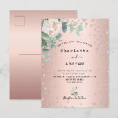 Roos gouddiamanten floralen bruiloft briefkaart (Voorkant / Achterkant)