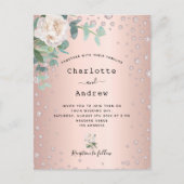 Roos gouddiamanten floralen bruiloft briefkaart (Voorkant)