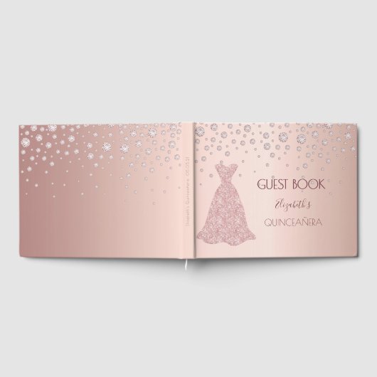 Roos gouddiamanten roze jurk Quinceanera Gastenboek (Volledig)