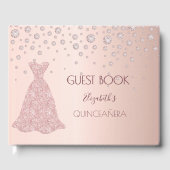Roos gouddiamanten roze jurk Quinceanera Gastenboek (Voorkant)