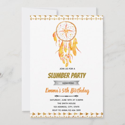 Roos gouddreamcatcher sleepover kaart (Voorkant)