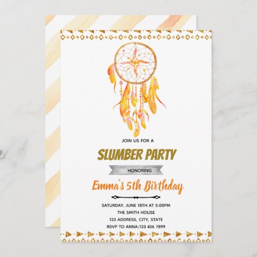 Roos gouddreamcatcher sleepover kaart (Voorkant / Achterkant)