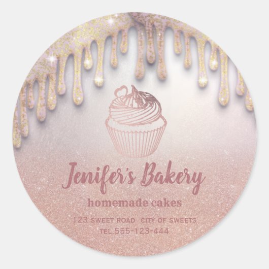 Roos gouddruppels Homemade cupcakes and sweets Cla Ronde Sticker (Voorkant)