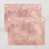 Roos gouddruppels worden mijn bloemmeisje uitnodiging briefkaart (Voorkant / Achterkant)