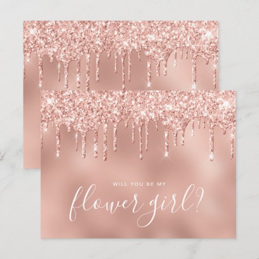 Roos gouddruppels worden mijn bloemmeisje uitnodiging briefkaart (Voorkant / Achterkant)