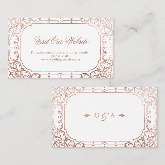 Roos goudelegant bezoek bruiloft website plaatskaartje (Voorkant / Achterkant)