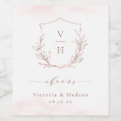 Roos goudelegant botanische crème bruiloft wijn etiket (Enkel label)