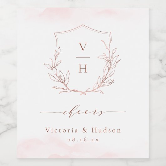 Roos goudelegant botanische crème bruiloft wijn etiket (Enkel label)