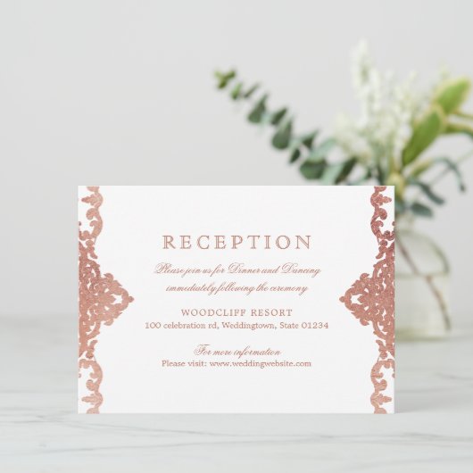 Roos goudelegant  bruiloft kaart (Staand voorkant)