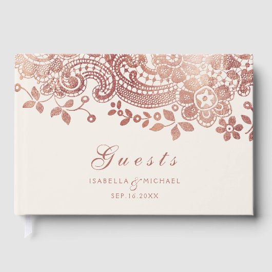 Roos goudelegant  lace bruiloft gastboek gastenboek (Voorkant)