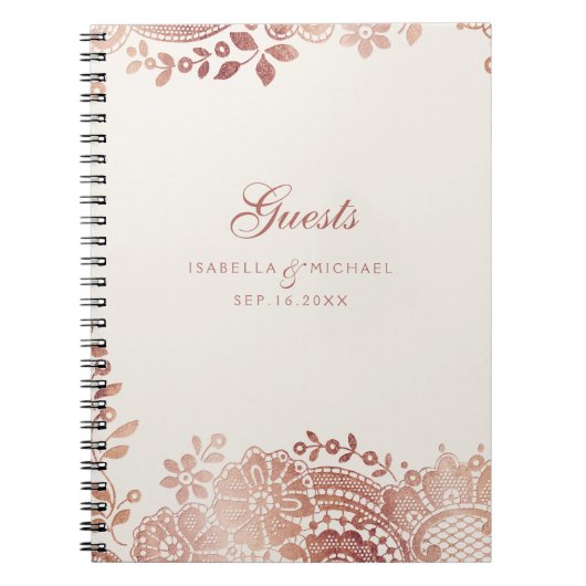 Roos goudelegant  lace bruiloft gastboek notitieboek (Voorkant)
