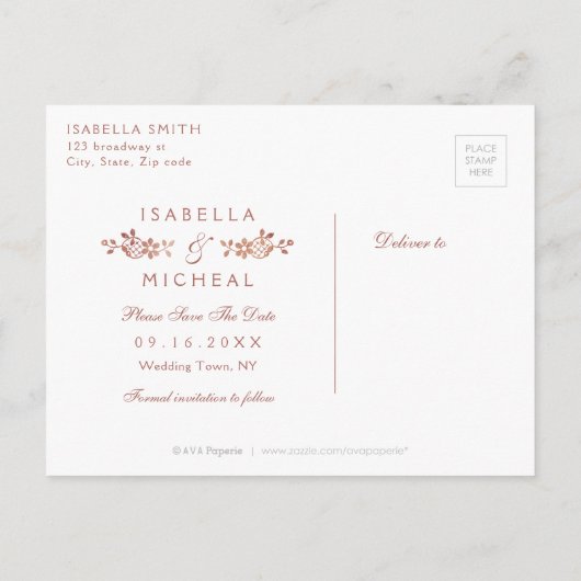 Roos goudelegante lace bruiloft met uitzondering v aankondigingskaart (Achterkant)