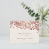 Roos goudelegante lace bruiloft met uitzondering v aankondigingskaart (Staand voorkant)