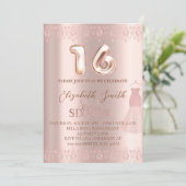 Roos goudelegantie, zoete zestien uitnodiging (Staand voorkant)