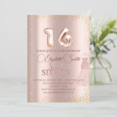 Roos goudelegantie, zoete zestien uitnodiging (Staand voorkant)