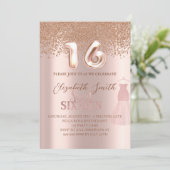 Roos goudelegantie, zoete zestien uitnodiging (Staand voorkant)