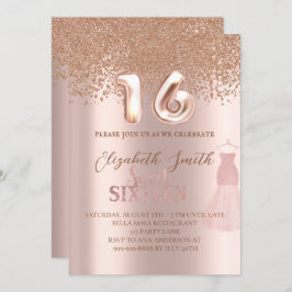 Roos goudelegantie, zoete zestien uitnodiging