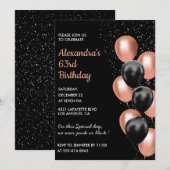 Roos gouden 63e verjaardagsuitnodiging Balloon Bla Kaart (Voorkant / Achterkant)