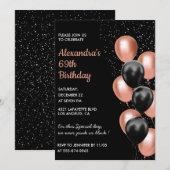 Roos gouden 69e verjaardagsuitnodiging Balloon Bla Kaart (Voorkant / Achterkant)