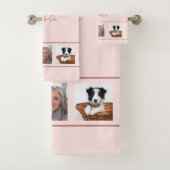 Roos gouden aangepaste fotocollage-monogram bad handdoek (Insitu)