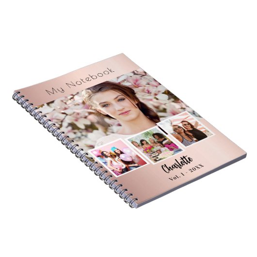 Roos gouden aangepaste fotocollage notitieboek (Rechterzijde)