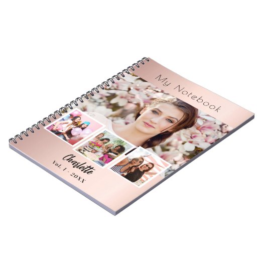 Roos gouden aangepaste fotocollage notitieboek (Linkerzijde)