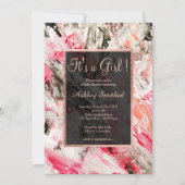 Roos gouden acryl penseelstreken meisje baby showe kaart (Voorkant)