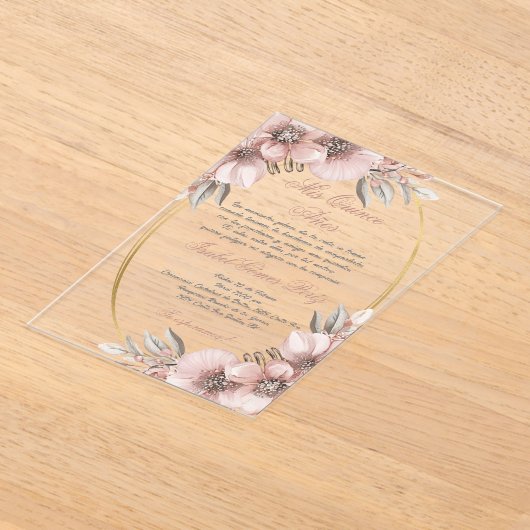 Roos gouden acryl Quinceanera uitnodiging (Laagn)