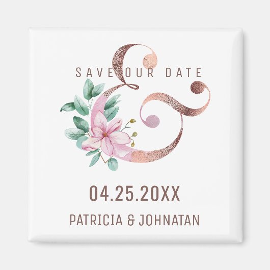 Roos gouden ampersand bloemenbruiloft opslaan van  magneet (Voorkant)