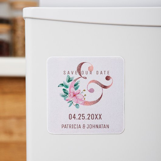 Roos gouden ampersand bloemenbruiloft opslaan van  magneet