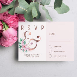 Roos gouden ampersand blush roze magnolia's bruilo RSVP kaartje