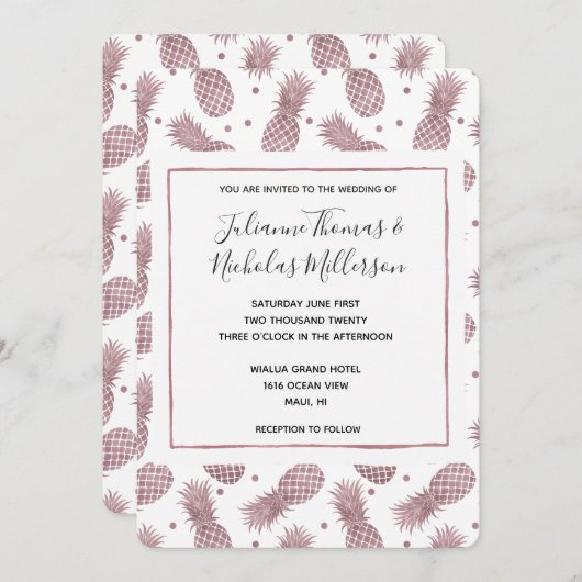 Roos gouden anananas Wedding Invitae Kaart (Voorkant / Achterkant)