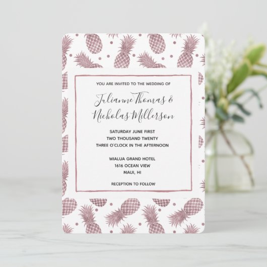 Roos gouden anananas Wedding Invitae Kaart (Staand voorkant)