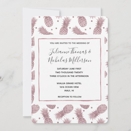 Roos gouden anananas Wedding Invitae Kaart (Voorkant)