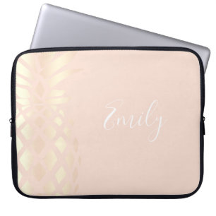  roos gouden anananas & zwarte roze laptop sleeve