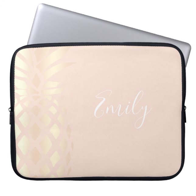  roos gouden anananas & zwarte roze laptop sleeve (Voorkant)